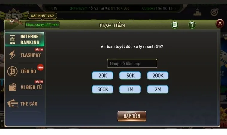Các phương thức nạp tiền B52 Club