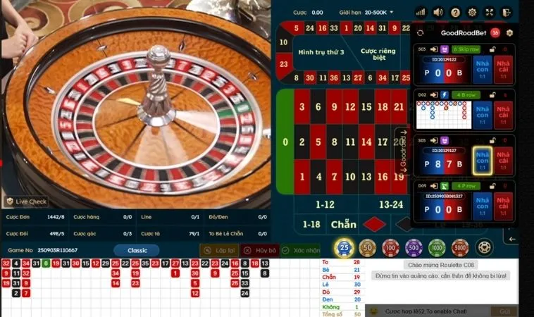 Giao diện chơi Roulette Cổng Game B52 Club