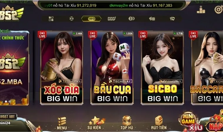 Đa dạng các trò chơi tại sảnh Casino Online B52 Club